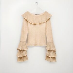 ZARA ALPACA AND WOOL BLEND FINE‎ KNIT SWEATER LIGHTWEIGHT SIZE S BEIGE